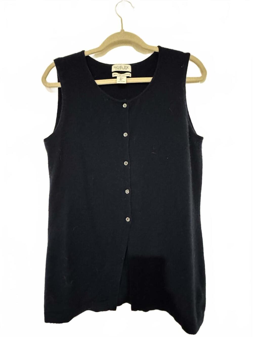 Rachel Zoe Black 100% Cashmere Sleeveless Button Front Sweater Vest Top Size L